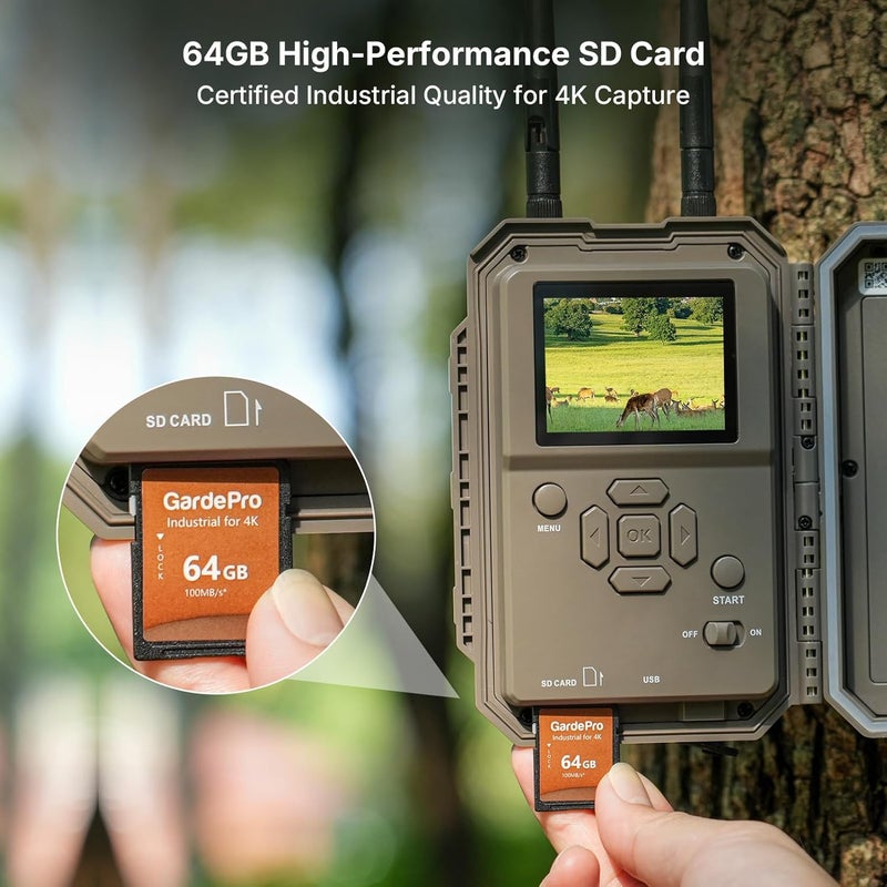 GardePro E8 2.0 WiFi Trail Camera (Non-Cellular), 4K Video & 64MP Photo, 64GB SD Card Included, Dual Antennas, 165ft Long-Range, Live View, No-Glow Night Vision, Motion Detection - Image 4